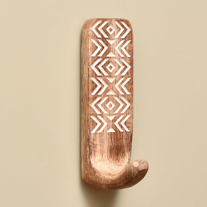 IndianShelf 10 LB- 6 Pieces Decorative Wood Adhesive Wall Hooks–Boho Peel and by IndianShelf