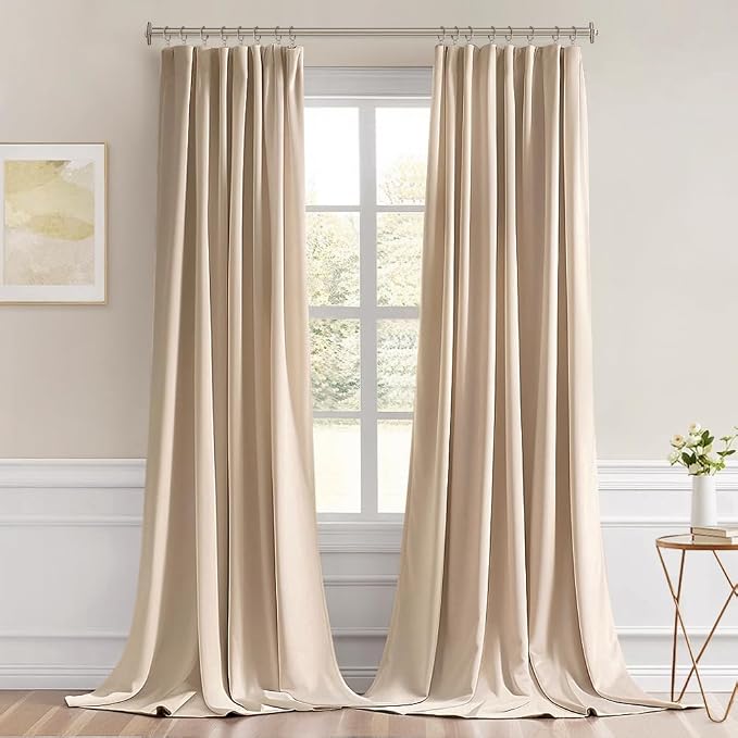 MIULEE Back Tab Beige Curtains 120 Inch Long 2 Panels Set - Image 9