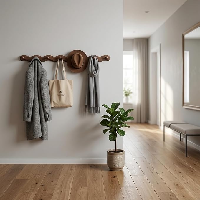Wood Coat Rack Wall Mount -8 Pack Walnut Coat Hooks - Image 4