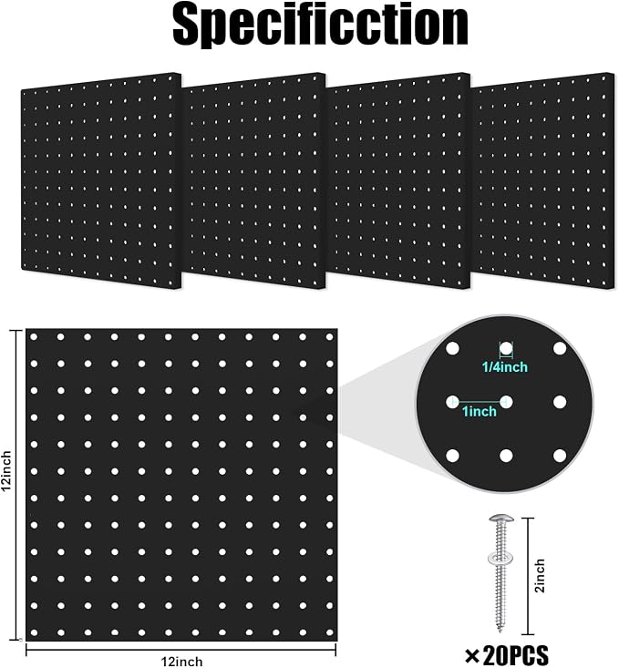 Peg Board, 4 Pack Metal Pegboard Panels Black Pegboards Wall Organizer - Image 2