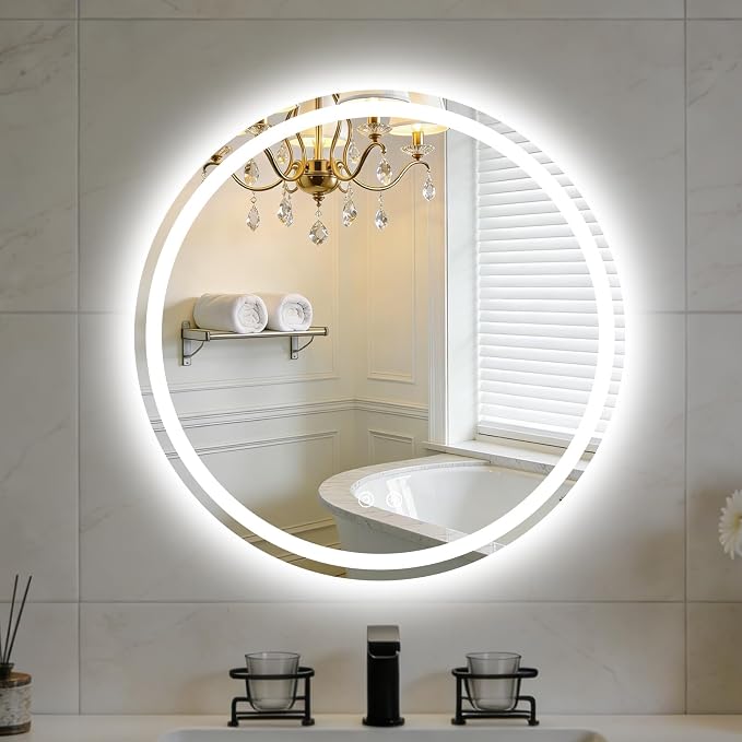NEWBULIG 28 Inch Round LED Bathroom Wall Mirror by NEWBULIG