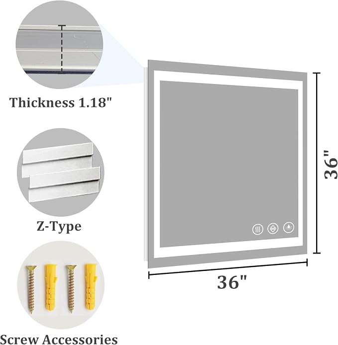 Koonmi 36"x36" LED Mirror for Bathroom, 90CRI Anti-Fog Vanity Mirror - Image 9