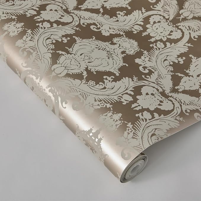 Tempaper Textured Beige Damsel Removable Peel and Stick Damask Wallpaper - Image 5