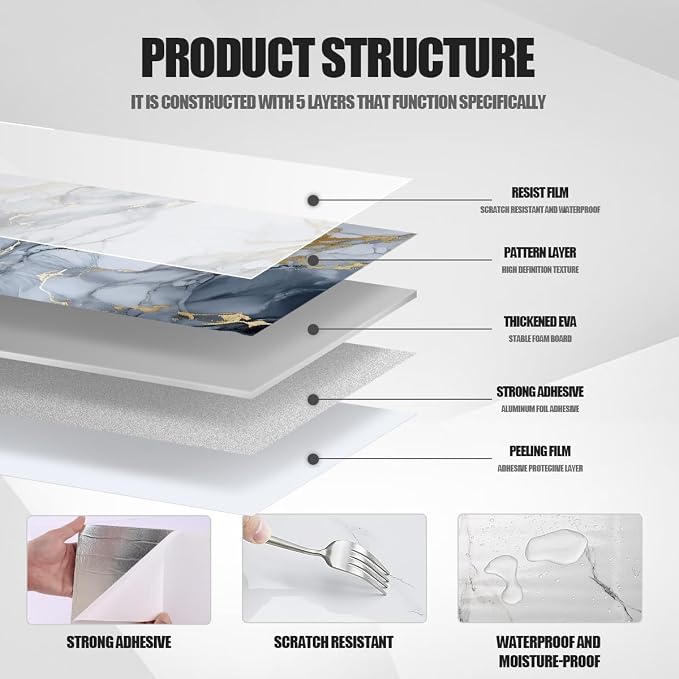 10pcs Thick Marble Peel and Stick Waterproof Wall Panels, Heat-Resistant - Image 5