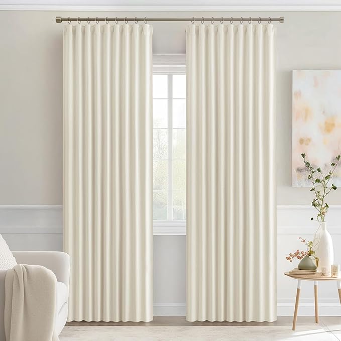 MIULEE Beige White Back Tab Blackout Curtains 72 Inches Long 2 Panels Set - Image 9