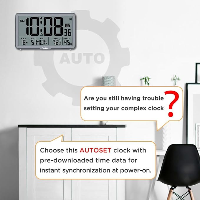 WallarGe Auto Set Digital Wall Clock Battery Operated, Desk Clocks - Image 3