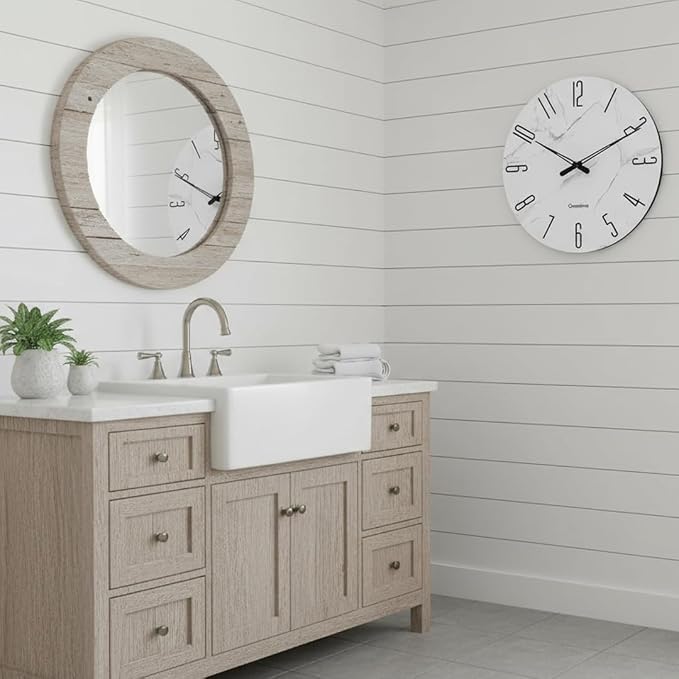 Crosstime Wall Clock White Marble Theme Modern Decorative Waterproof Glass Clock - Image 4