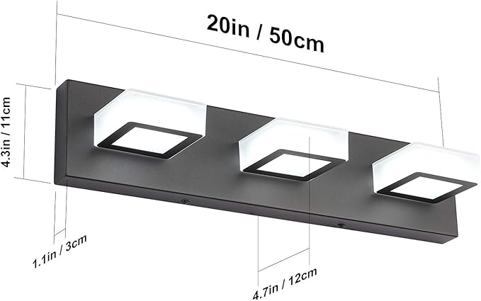Ralbay LED Modern Black Bathroom Vanity Lights 3 Lights Acrylic Modern Black - Image 6