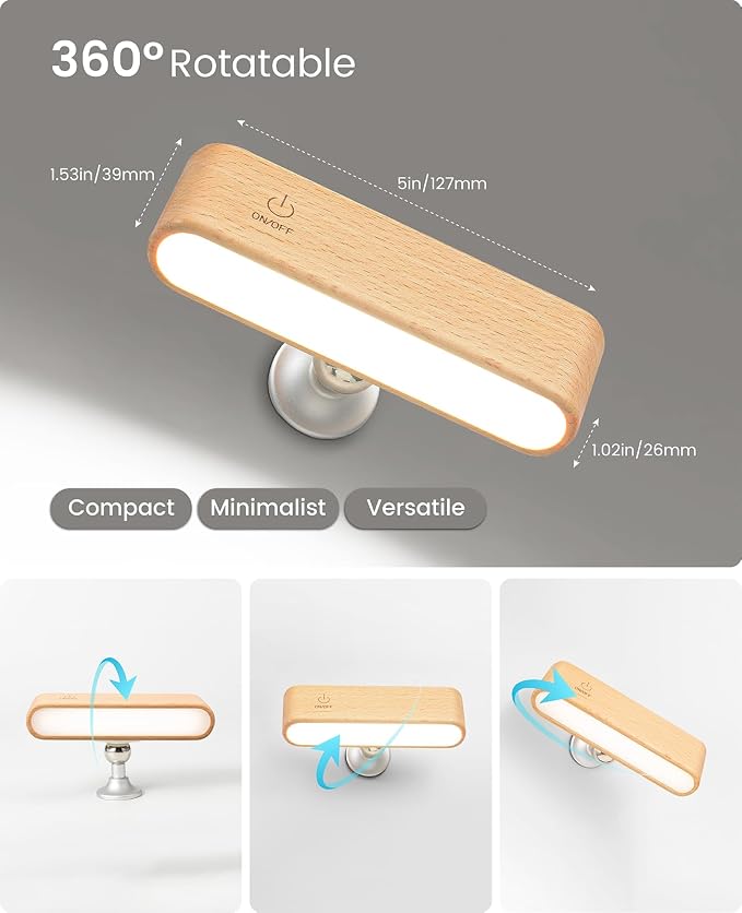 Wood Battery Operated Wall Sconces Set of Two, Magnetic Mini Wall Lights - Image 2