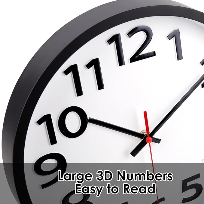 Wall Clock 12 Inch Silent Non-Ticking Big Numbers Easy to Read Wall Clocks - Image 2