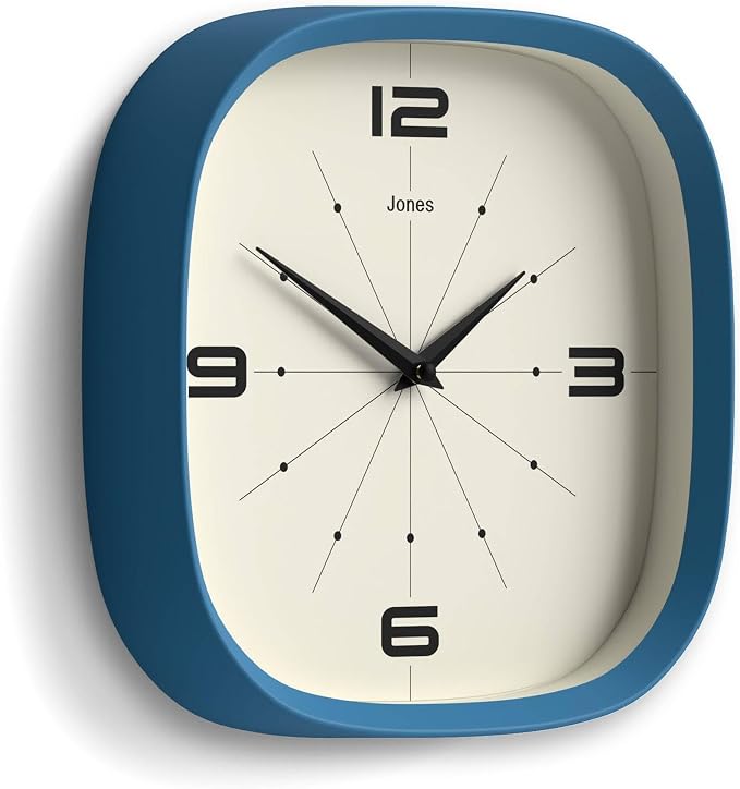 JONES CLOCKS® Pulsar wall Clock | Square Rounded Retro Clock | 10 inch | Blue | - Image 2