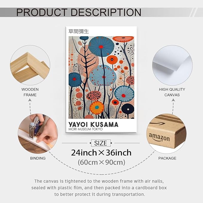 Yayoi Kusama Framed Wall Art 24x36in Vintage Japanese Painting Posters Tokyo - Image 2