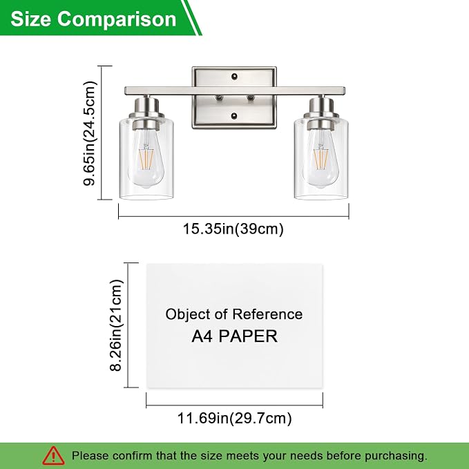 Unicozin 2 Light Bathroom Light Fixtures, Modern Vanity Lights Over Mirror - Image 4