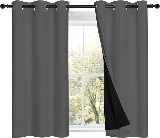 NICETOWN Grey 100% Blackout Room Warming Curtains 45 inches Long, Thermal by NICETOWN