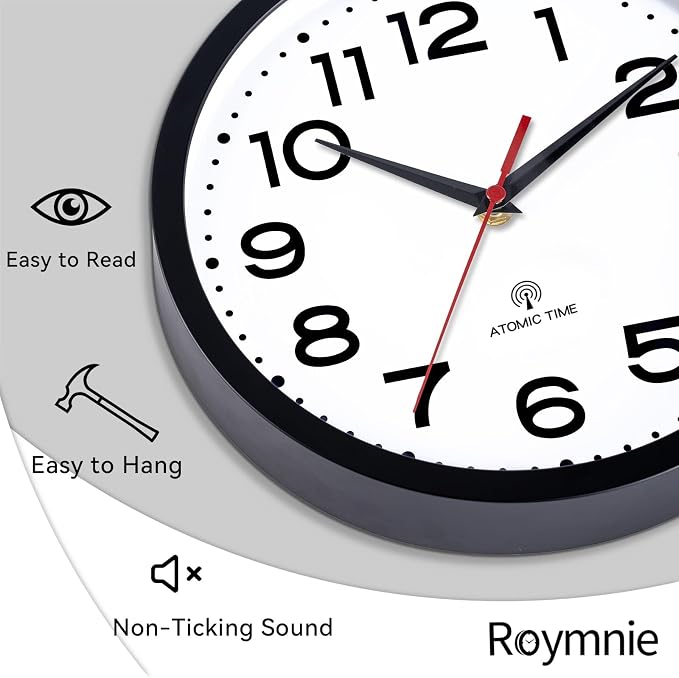 Roymnie Atomic Wall Clock 12 Inch, Modern Clock Battery Operated Classic Analog - Image 9