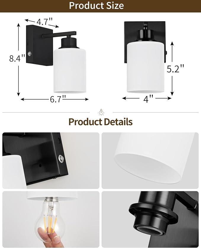Rayogale Battery Operated Wall Sconce Set of 2, Easy Install Dimmable Wireless - Image 4