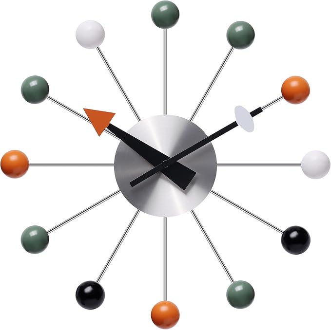 Mid Century Modern Wall Clock Decorative Multicolour Ball Silent Non Ticking by MOLEIHAO