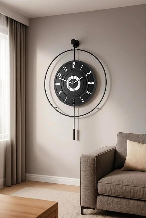 Large Luxury LED Backlit Wall Clock – Pendulum Roman Numeral Metal Ring - Image 3