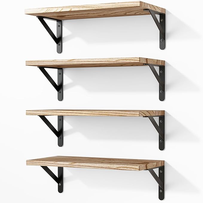 Fixwal Floating Shelves for Wall, Wood Wall Mounted Shelves for Bedroom by Fixwal