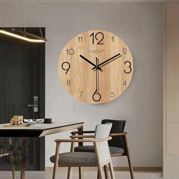 12 inch Vintage Wood Grain Simple Wall Clocks Silent Creative Living Room - Image 5