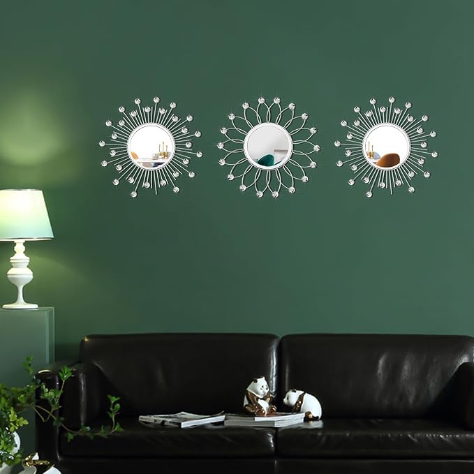 3 Pack Metal Mirrors for Wall Sunburst Wall Mirrors Home Décor Decorative - Image 5