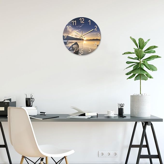 Kitchen Wall Clocks Battery Operated 12 Inch Sunset Decorative Small Wall Clock - Image 3