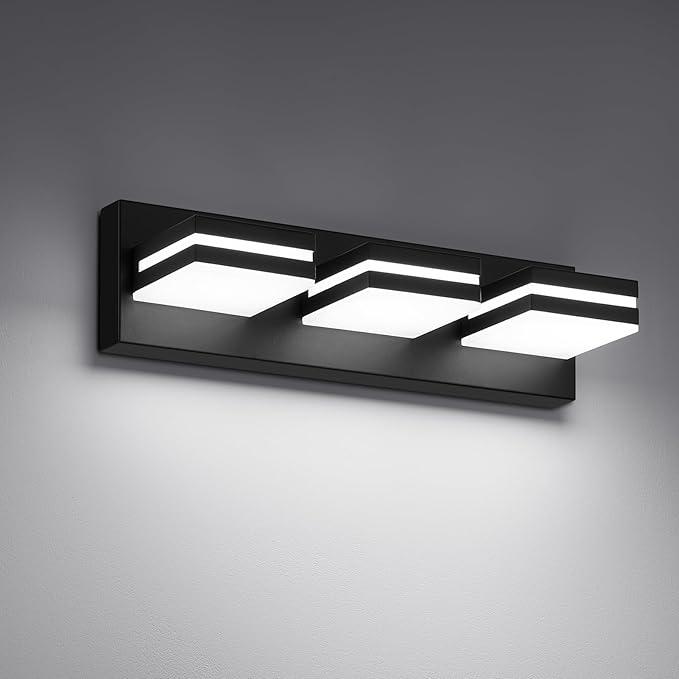 Modern LED Small Bathroom Lights Fixtures 3-Light, Metal Black Acrylic Wall by JZEKVN