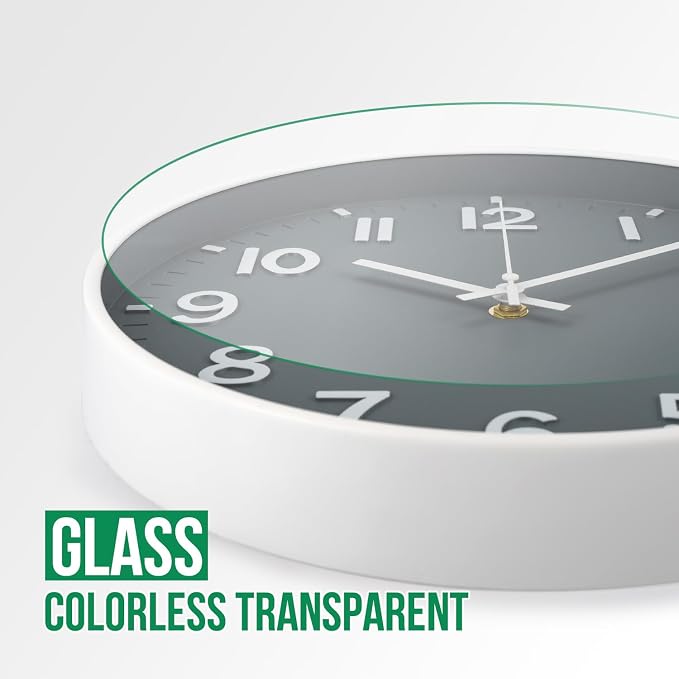 Wall Clock 12 Inch Grey Modern Simple Quartz Decorative Clock Non-Ticking - Image 5