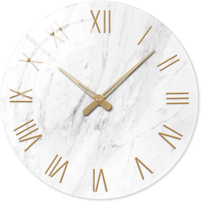 Round Marble Battery Wall Clock Modern 14 Inch White Minimalist Wall Clock by Constantplanet%E6%97%97%E8%88%B0%E5%BA%97