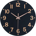 HZDHCLH Wall Clock 12 Inch Silent Non Ticking Wood Battery Operated Black by HZDHCLH
