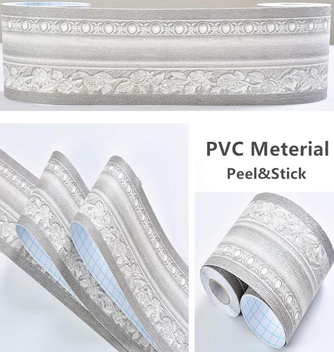 REDODECO 3D Grey Floral Pattern Molding Peel Stick Wall Border - Image 3