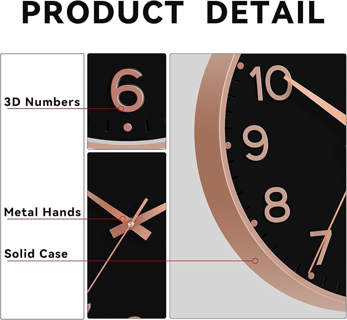 Roymnie Wall Clock, Silent Wall Clocks Battery Operated 8 Inch-Modern Non - Image 7