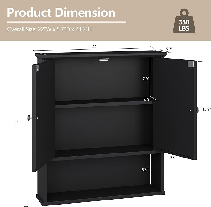 Bathroom Wall Cabinet with Mirror, Bathroom Mirror Cabinet Wall Mounted - Image 3
