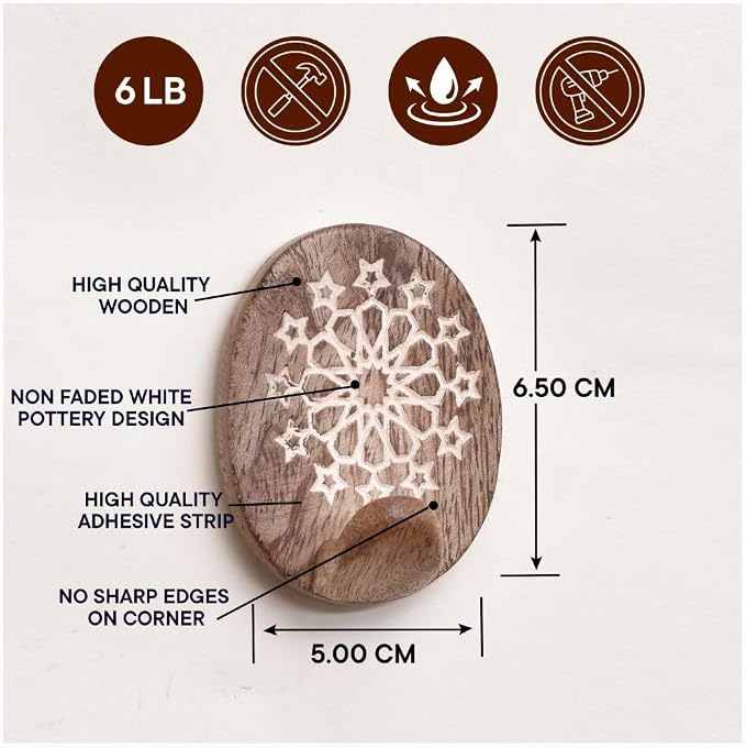 IndianShelf 6 Lb- 24 Pieces Decorative Wood Adhesive Wall Hooks–Boho Peel and - Image 7