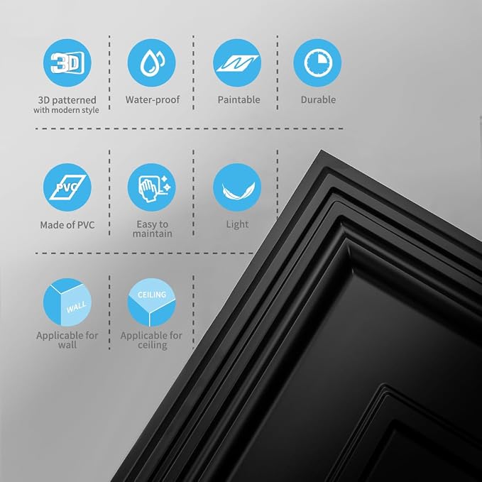 Art3d 12-Pack Drop Ceiling Tiles, 24x28 Inch PVC Panels in Black - Image 4