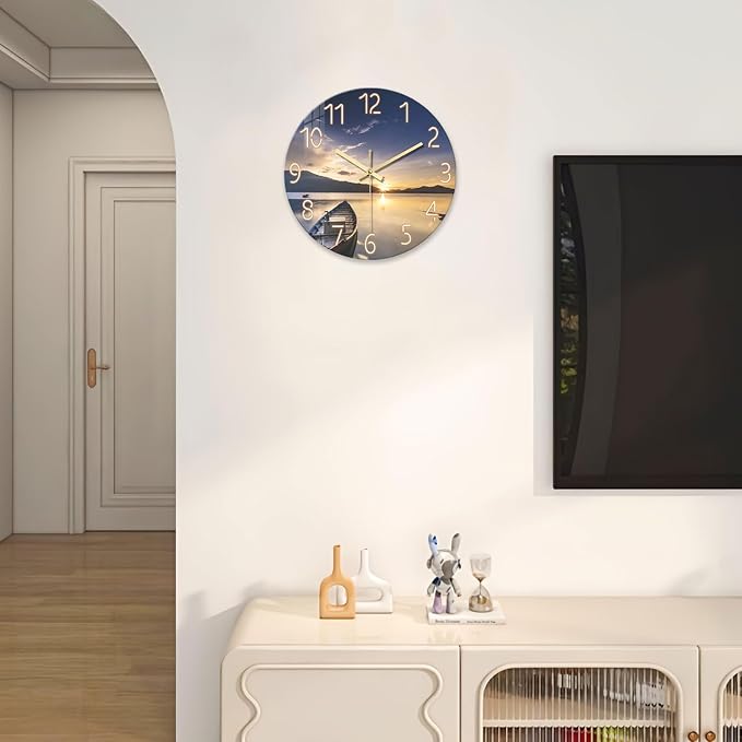 Kitchen Wall Clocks Battery Operated 12 Inch Sunset Decorative Small Wall Clock - Image 4