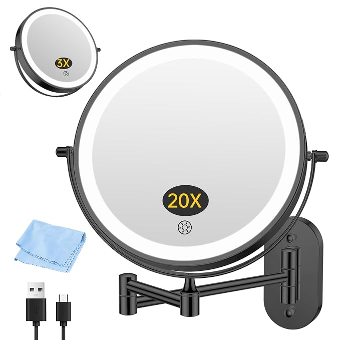 FUNTOUCH 20X/3X Rechargeable Wall Mounted Makeup Vanity Mirror by FUNTOUCH