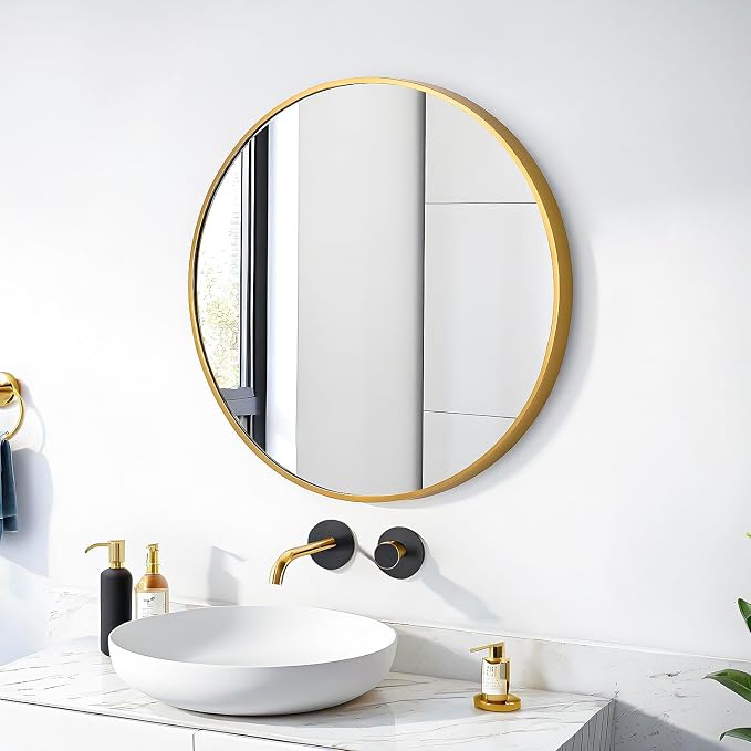 SCWF-GZ 20" Round Mirror Circle Wall Mounted Hanging or Against Wall Metal - Image 5