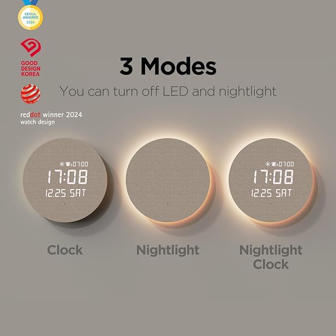 mooas Full Moon LED Silent Wooden Digital Wall Clock - Image 3