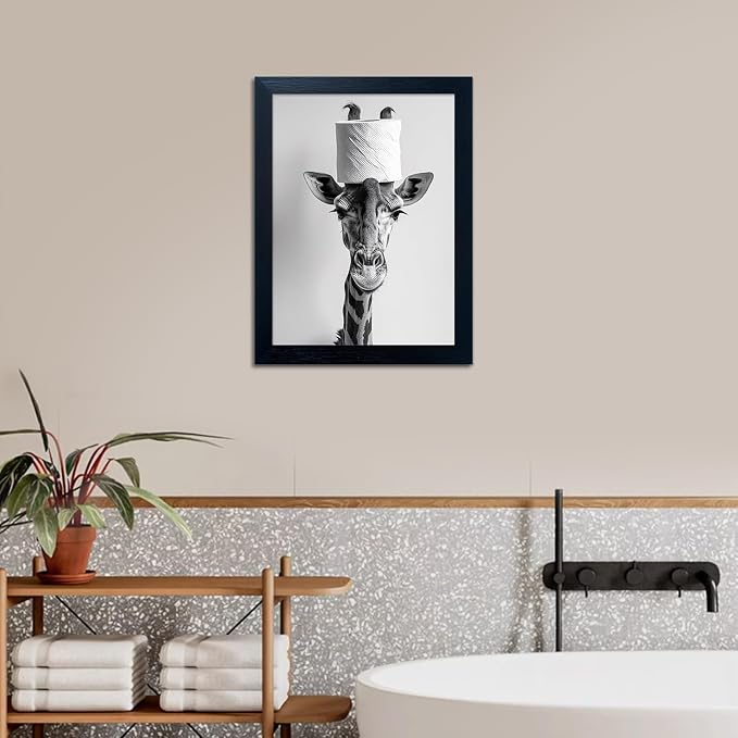 Framed Funny Bathroom Wall Art Giraffe - Image 5