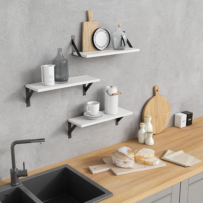 Forbena White Floating Shelves for Wall Decor Set of 3, 17 x 6 Inches Bathroom - Image 4