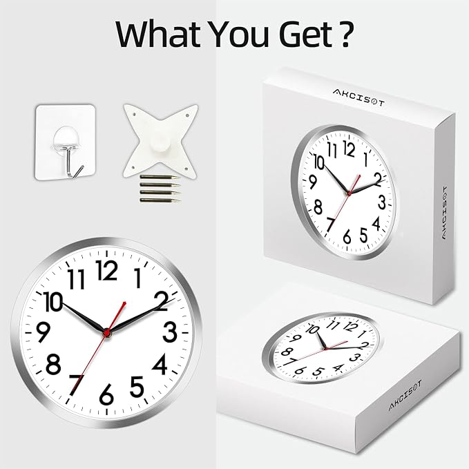 AKCISOT Wall Clock 10 Inch Silent Wall Clocks Battery Operated Non Ticking - Image 7