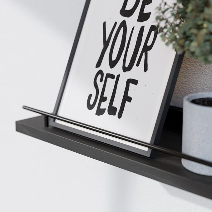 WOPITUES Floating Shelves with Black Metal Guardrail, Shelves - Image 4