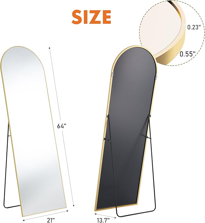 Sweetcrispy 64"x21" Arched Full Length Mirror, Leaning or Standing Full Body - Image 5