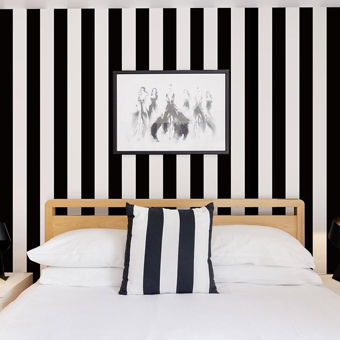 Jeweluck Black and White Wallpaper Peel and Stick Wall Paper 17.7”x393.7” Black - Image 3