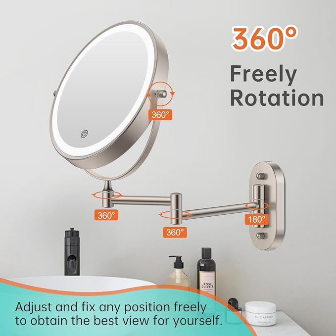 5000mAh Rechargeable Wall Mounted Lighted Makeup Vanity Mirror, Double Sided 1X - Image 6