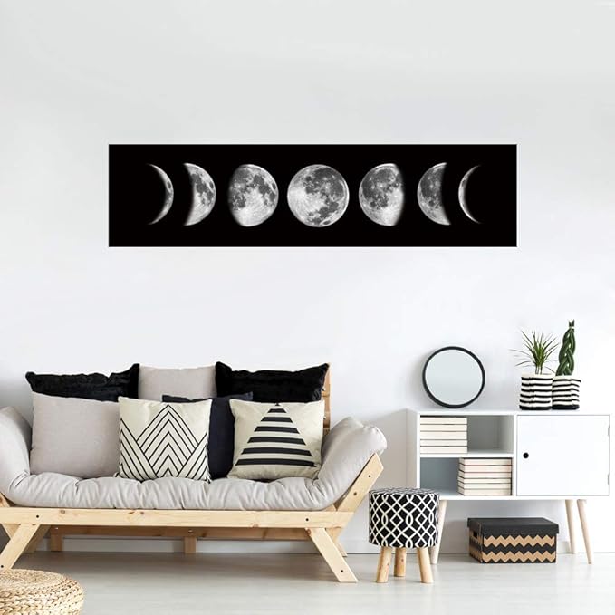 Ohhvvow Moon Phase Wall Art Painting, 47L x 11.8W Black and White Modern - Image 2