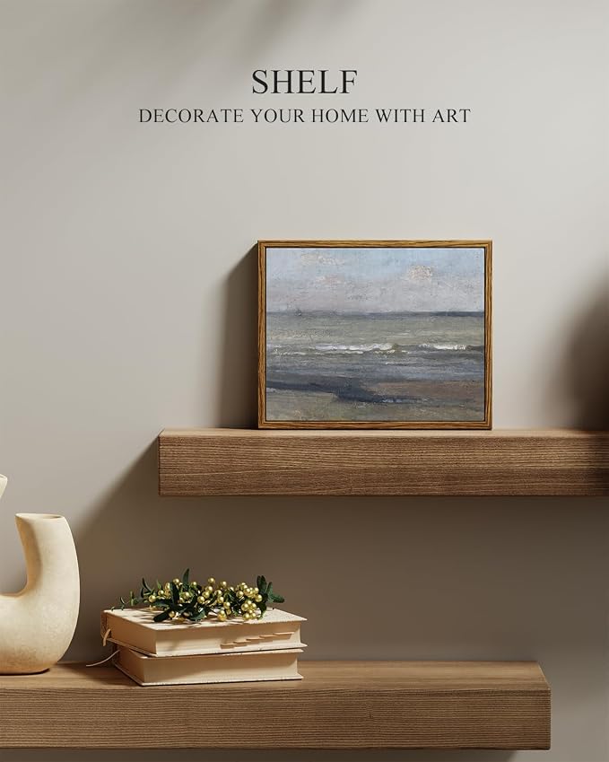 InSimSea Framed Canvas Wall Art, Vintage Coastal Landscape Painting, Rustic - Image 2