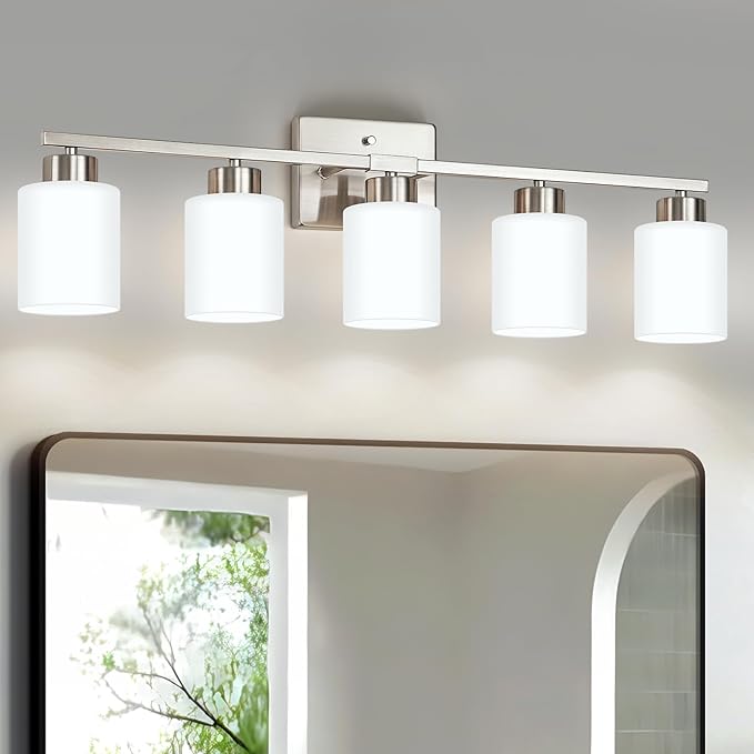FonmYim Brushed Nickel Bathroom Light Fixtures, 5-Light Modern Vanity Light by FonmYim