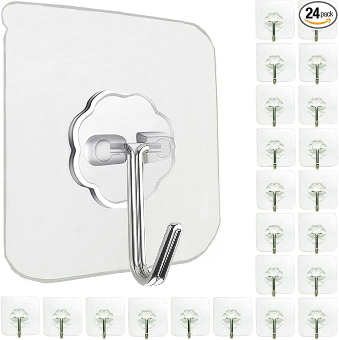 Jwxstore 24 Pack Self Adhesive Hooks Heavy Duty - 33lb Max by Jwxstore